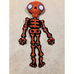 Felt Skeleton Decoration 21" Halloween Collapsible Lightweight Orange Black